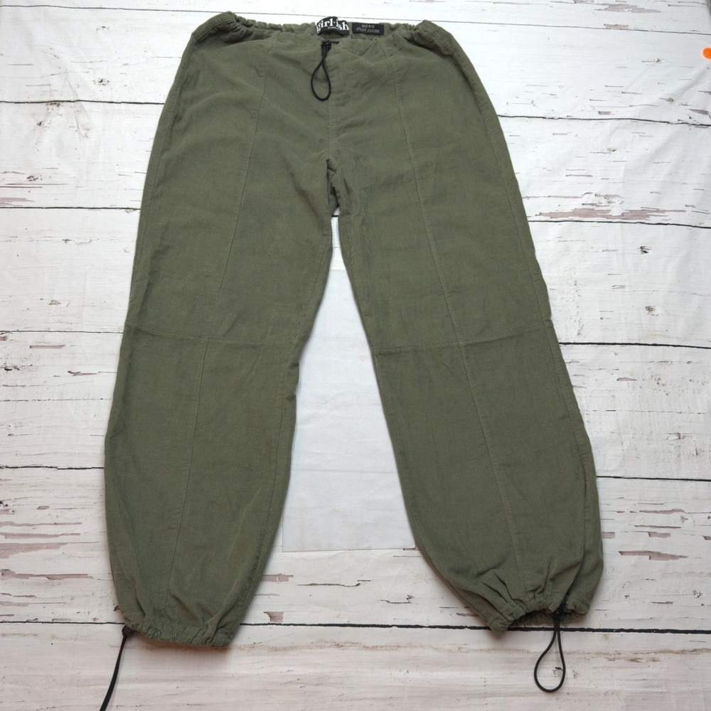 Girl-ish Los Angeles Olive Green Corduroy Mid Rise Utility Jogger Pants Size M - Picture 2 of 9